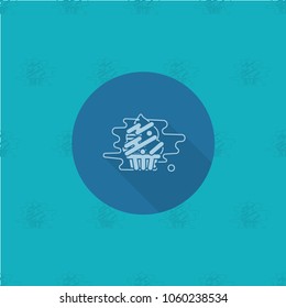 Cupcake. Dessert Icon in Simple, Minimalistic and Modern Flat Design Style for Candy Shop. Monochrome color. Long Shadow