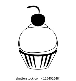 Cupcake dessert isolated in black and white