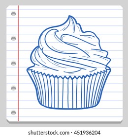 Cupcake Dessert Notebook School Doodle Icons Hand vector illustration sketch.
