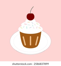 Cupcake, dessert on pink background , Cartoon 
