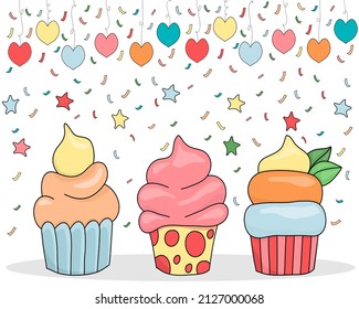 Cupcake dessert set cartoon design