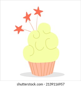 Cupcake dessert with strawberry cartoon