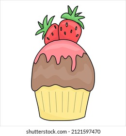 Cupcake dessert with strawberry, vector illustrator. cartoon design, Vector illustration