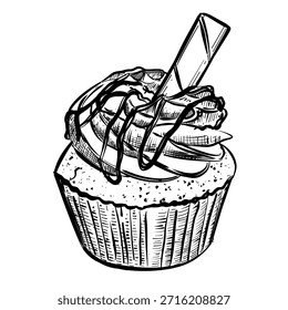 Ilustração de desenho à mão de arte de linha vetorial de sobremesa de bolinho