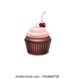 Cupcake desserts. Sweets muffins with cream and chocolate cake vector realistic.