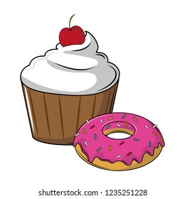 Cupcake and donut