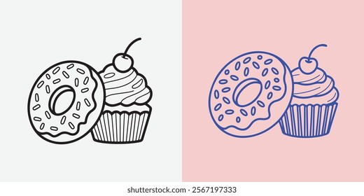 Cupcake and Donut Illustration Sweet Desserts Vector Design