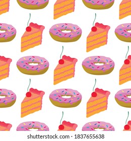 Cupcake and donut, seamless pattern, vector illustration