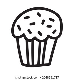 Cupcake doodle drawing. Icon suitable for logo, pattern design.