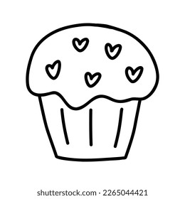 Cupcake doodle drawing. Icon suitable for logo, pattern design. Vector illustration. 