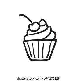 Cupcake doodle drawing. Icon suitable for logo, pattern design. Vector illustration.