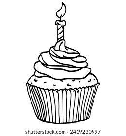 Cupcake Doodle Drawing Line Art Illustration Vector