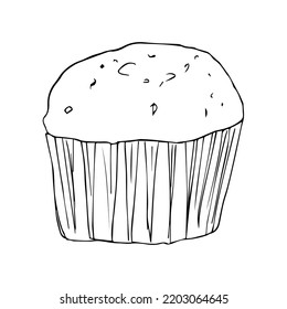 Cupcake Doodle. Muffin Drawing. Small Simple Cupcake Drawn By Liner.