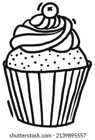 Cupcake doodle sketch isolated on white background. line art Vector illustration