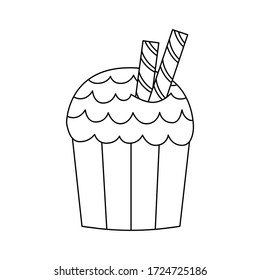 Cupcake in doodle style. Hand drawn food icon isolated on a white background. Vector illustration. 