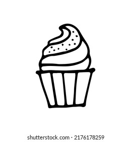 Cupcake doodle style vector illustration. Hand drawn cake graphic
