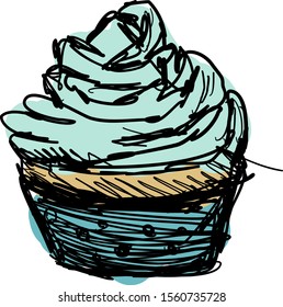 Cupcake drawing, illustration, vector on white background.