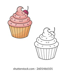 cupcake drawing. Simple design. You can change color you want. Vector illustration