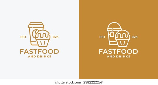 Cupcake and drink fast food logo design vector