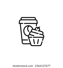 Cupcake and drink line icon. Fast food line icon isolated on white background