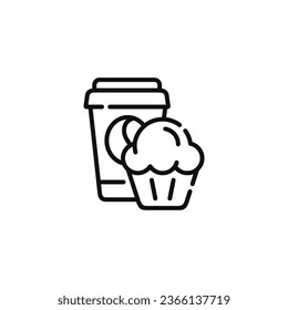 Cupcake and drink line icon. Fast food line icon isolated on white background