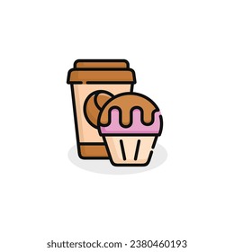 Cupcake and drink vector illustration. Fast food icon isolated on white background