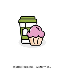 Cupcake and drink vector illustration. Fast food icon isolated on white background