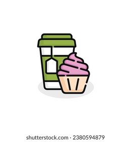 Cupcake and drink vector illustration. Fast food icon isolated on white background