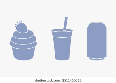 Cupcake, drinks, soda can illustration 