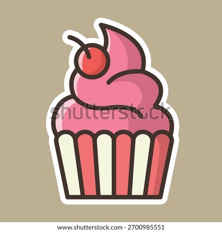 cupcake editable cartoon style sticker vector