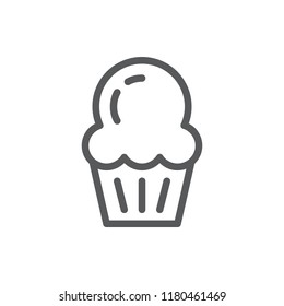 Cupcake editable icon vector illustration - thin line pictogram of of sweet baked dessert decorated with cream isolated on white background - pixel perfect symbol of muffin.