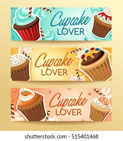 Cupcake Elements : Horizontal Banner : Vector Illustration 