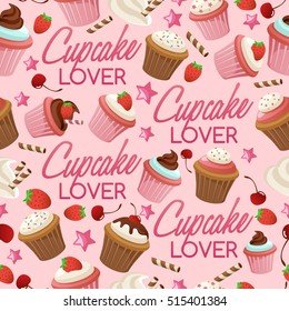 Cupcake Elements : Seamless Pattern Vector Illustration 