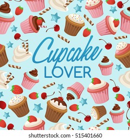 Cupcake Elements : Seamless Pattern Vector Illustration 