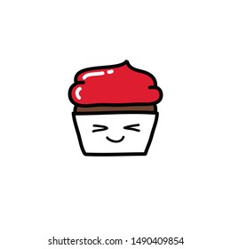 cupcake emoji doodle icon, vector illustration