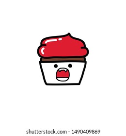 cupcake emoji doodle icon, vector illustration