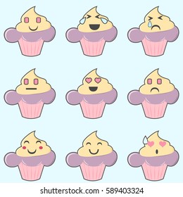 cupcake emoticon set, illustration in vector format