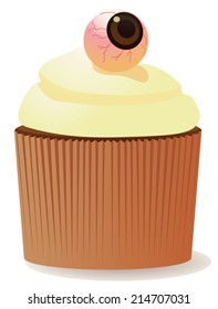 Cupcake with eye ball topping vector