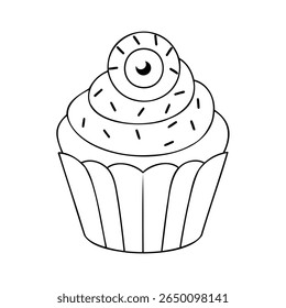 Cupcake with eyeball topping sprinkles on halloween dessert