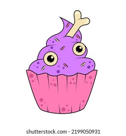 Cupcake with Eyes and Bones Halloween Sweetness Temporary Tattoo or Sticker in Groovy Style