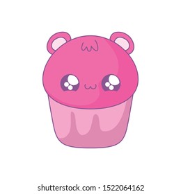 cupcake with face of bear kawaii style vector illustration design