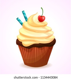 Cupcake, fairy cake. 3d realistic vector icon