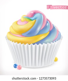 Cupcake, Fairy Cake. 3d Realistic Vector Icon