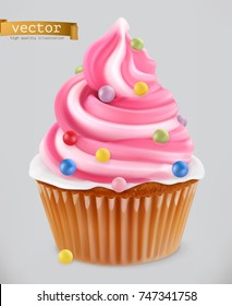 Cupcake, Fairy Cake. 3d Realistic Vector Icon.