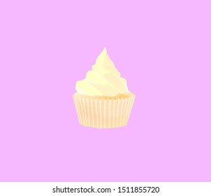 A cupcake (Fairy cake, Bun, Patty cake) is a small cake designed to serve one person, Pastel background, vector illustration.