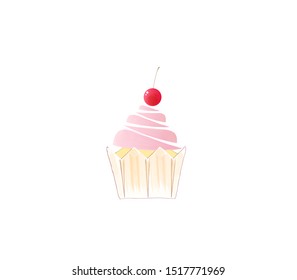 Cupcake (Fairy cake, Bun, Patty cake) in watercolor style, sign and symbol, vector illustration.