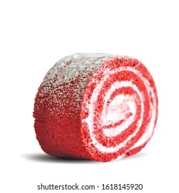 Cupcake, fairy cake with cherry. Roll wrap with cream low poly. Tasty roll. Design for roll packaging. Vector illustration. Roll with cream in triangulation technique.