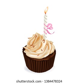Cupcake, fairy cake. Cocolate muffin. 3d realistic vector