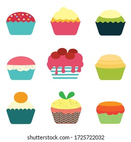 Cupcake fancy vector set illustration isolated on white background. Cupcake fantasy.