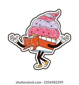 Cupcake Fast Food Character Isolated Retro Cartoon Vector
